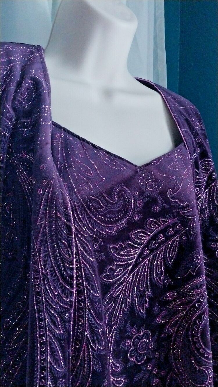 Vintage R&M Richards Metallic Sparkle Glitter Jacket Top Dark Purple Sz 12P